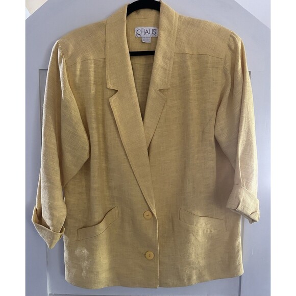 Vintage 80’s CHAUS Yellow Ramie Relaxed Casual Blazer Women’s Size 12 - Picture 2 of 7
